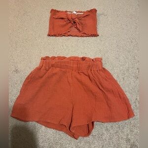 Mable Burnt Orange crop top and shorts set size medium